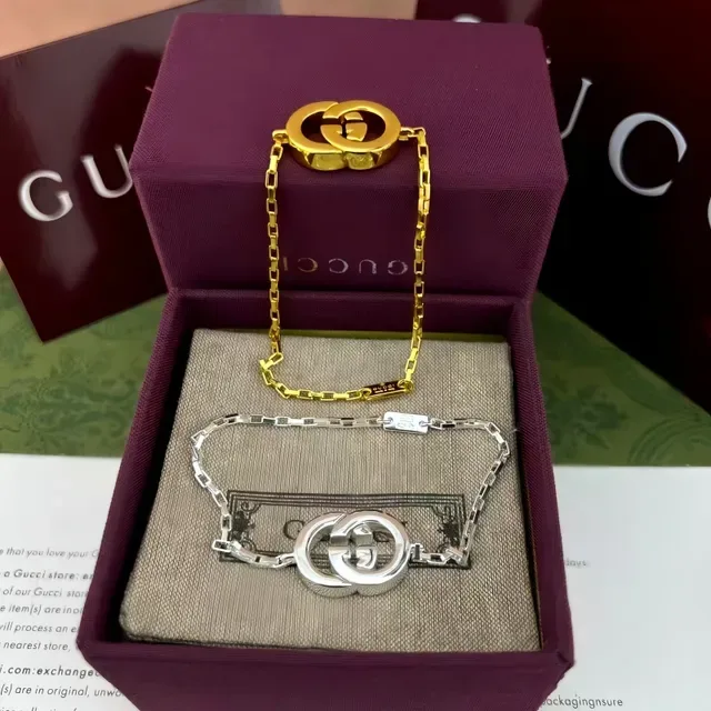 Gucci GG Marmont सोना चांदी Interlocking Double-G पेंडेंट लिंक चेन नेकलेस 8