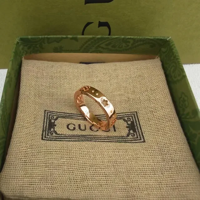 Gucci GG Marmont Gold Silver Stackable Engraved Sunburst Ring 6