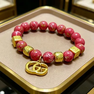 Gucci GG Marmont-inspired سوارة ذهب وردي خرز وهاردوير
