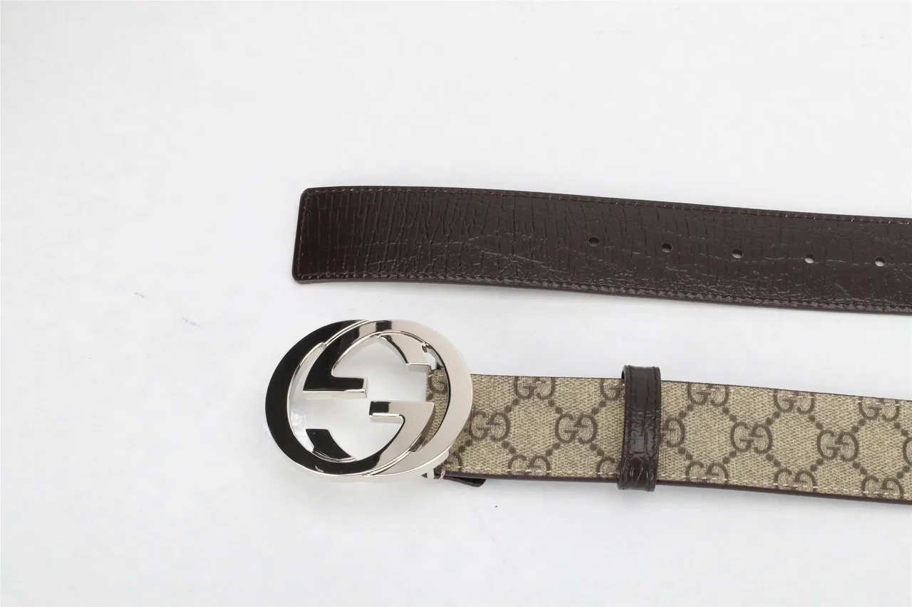 Gucci GG Marmont Interlocking G Buckle حزام جلد بيج و بني 2