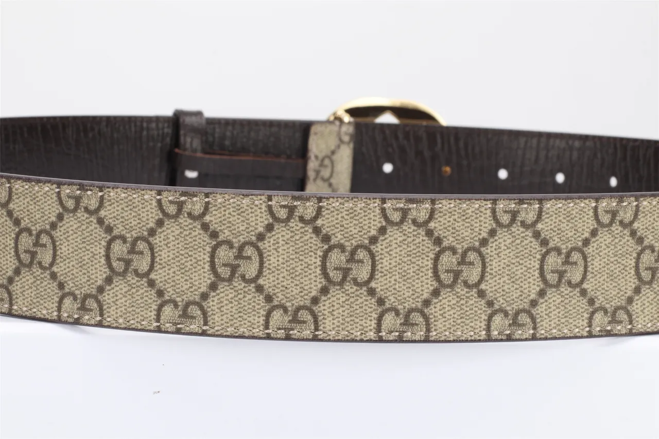 Gucci GG Marmont Interlocking G Buckle حزام جلد بيج و بني 6