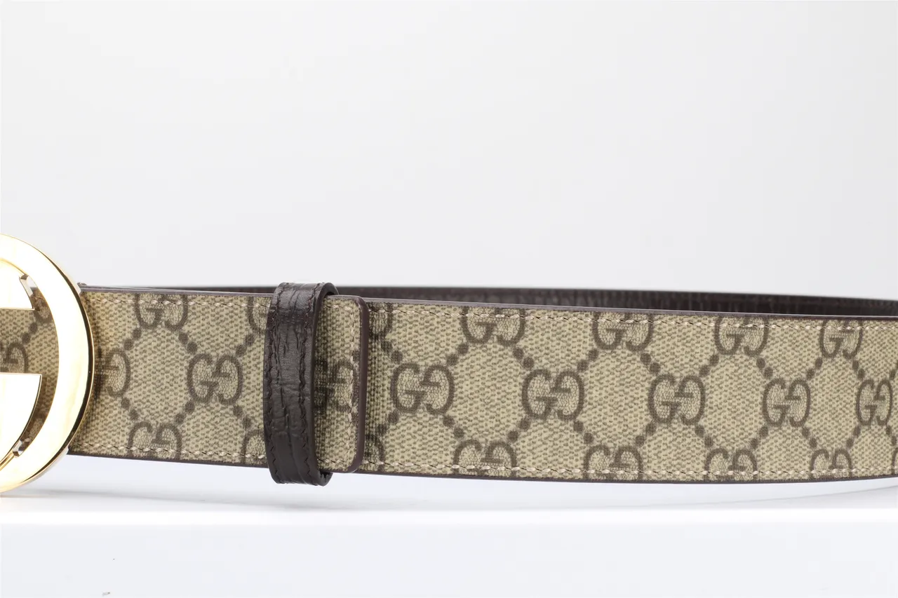 Gucci GG Marmont Interlocking G Buckle حزام جلد بيج و بني 7