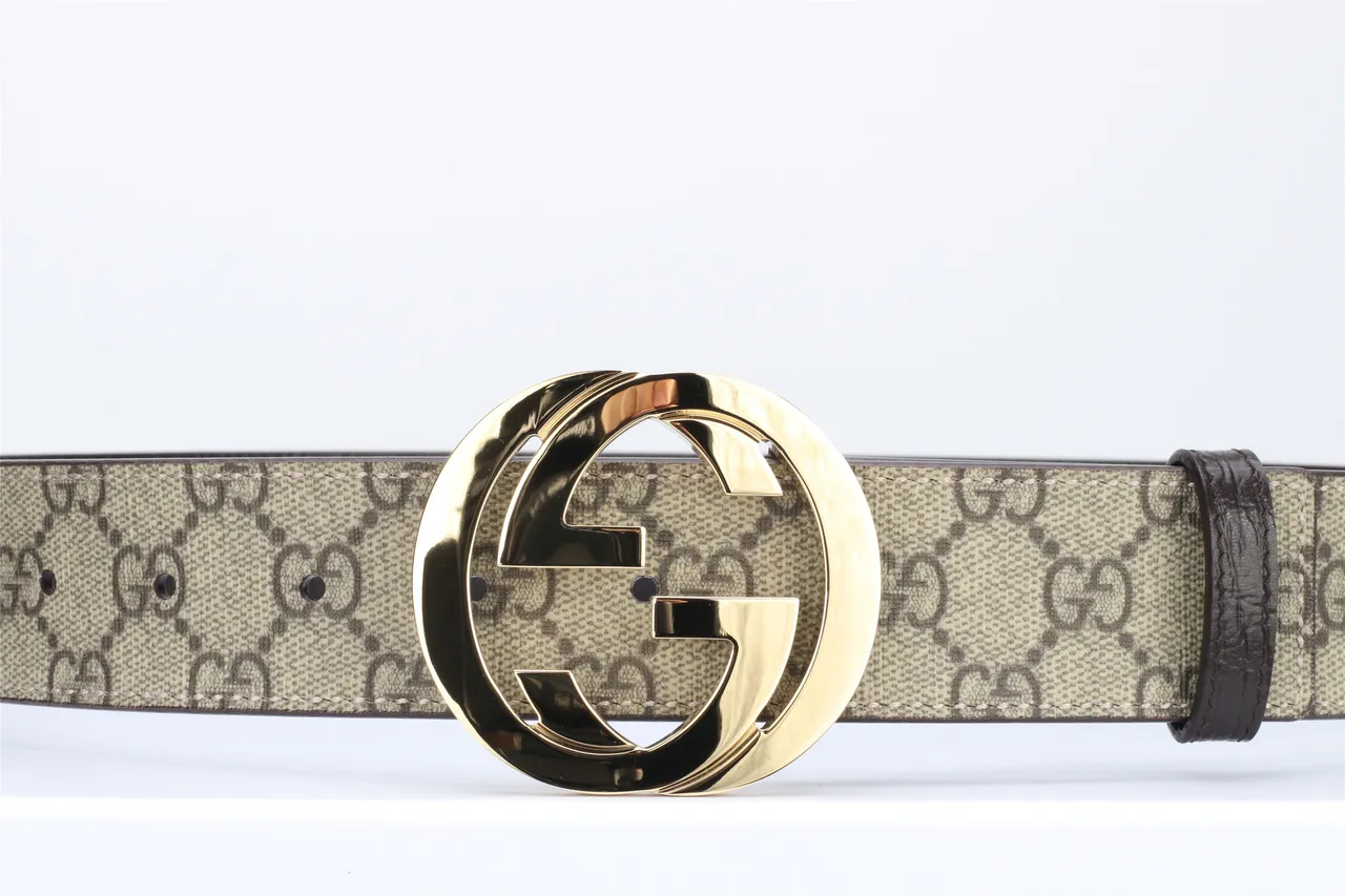 Gucci GG Marmont Interlocking G Buckle حزام جلد بيج و بني 8