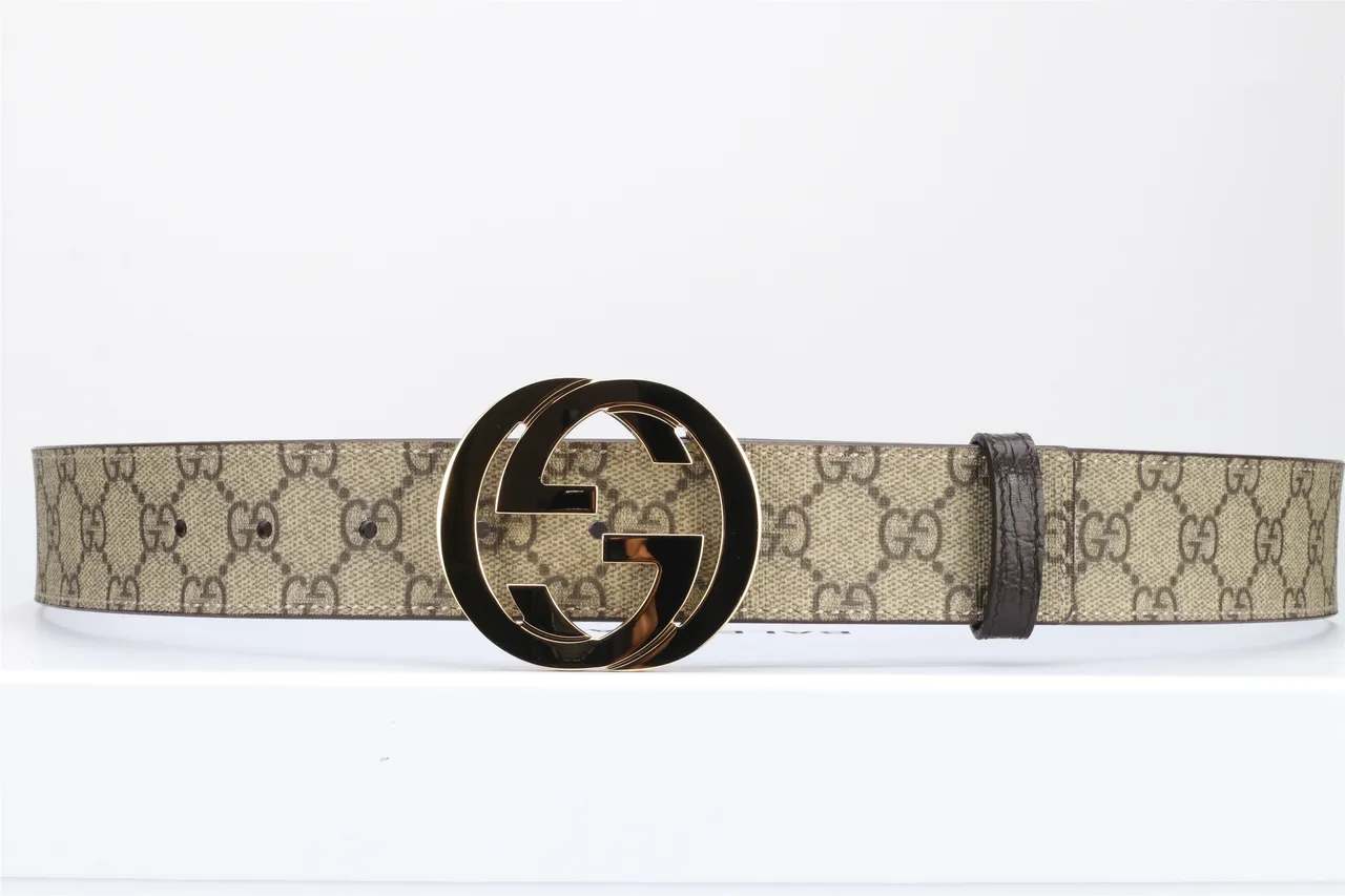 Gucci GG Marmont Interlocking G Buckle حزام جلد بيج و بني 10