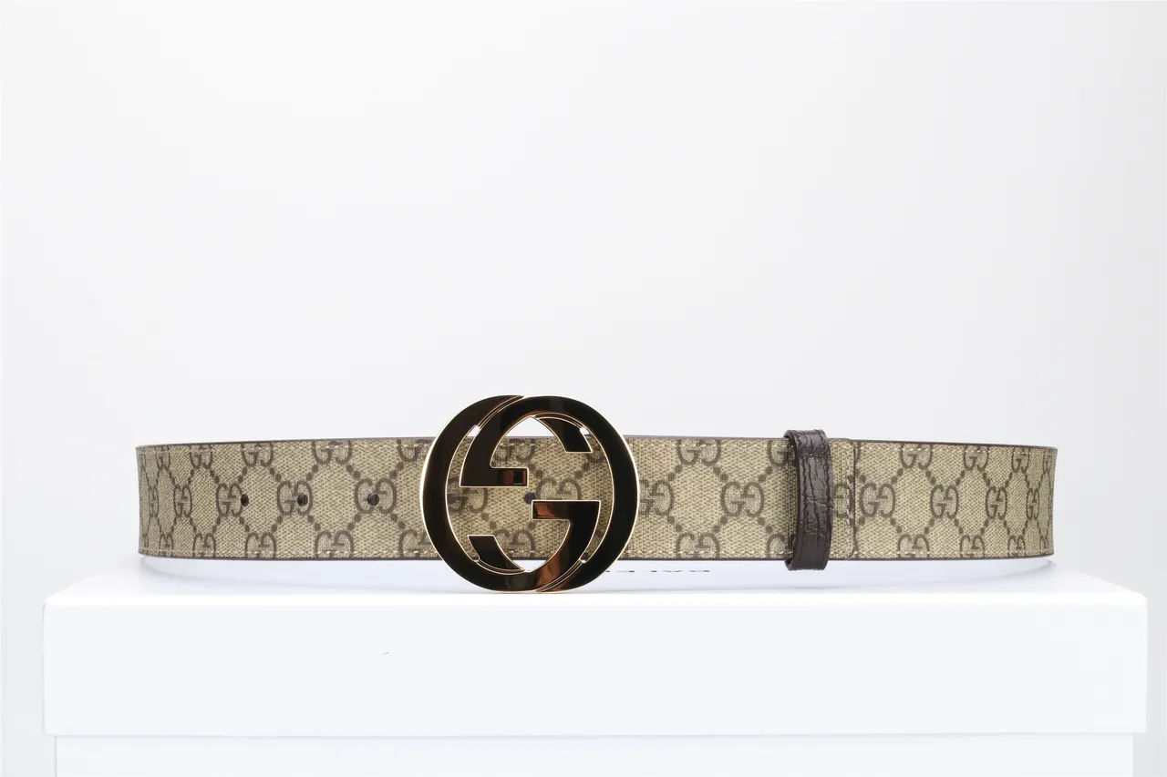 Gucci GG Marmont Interlocking G Buckle حزام جلد بيج و بني 11