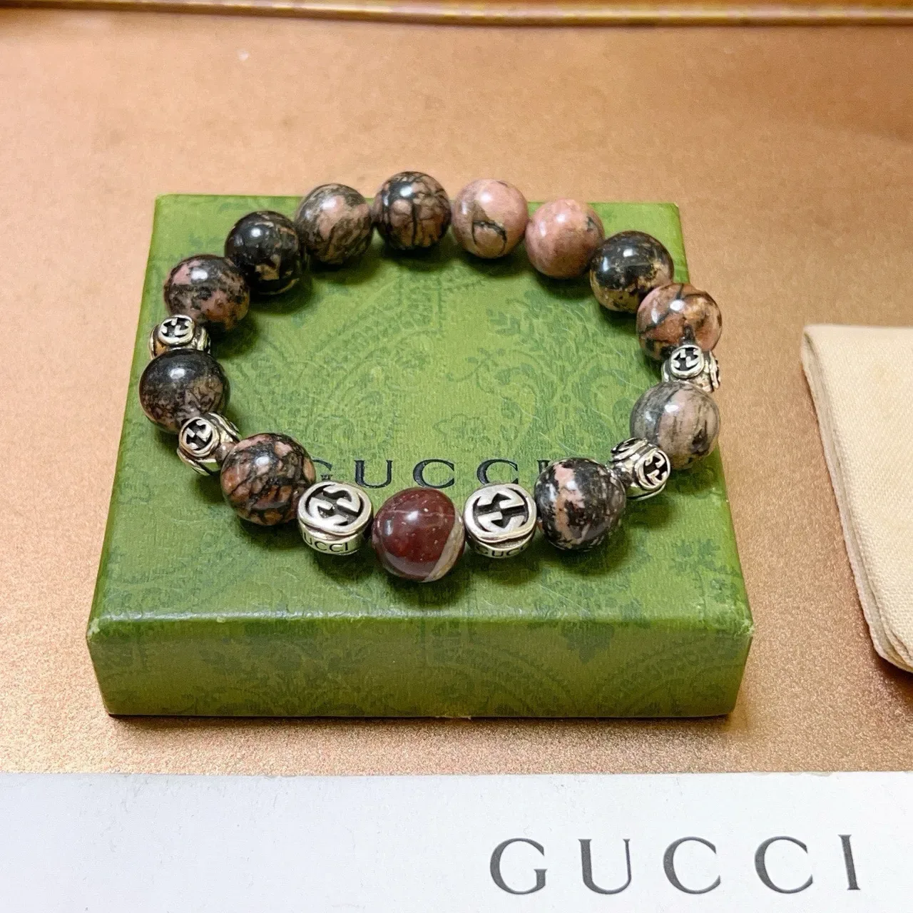 Gucci GG Marmont Multicolor Silver Beaded Stone And Metal Bracelet 2