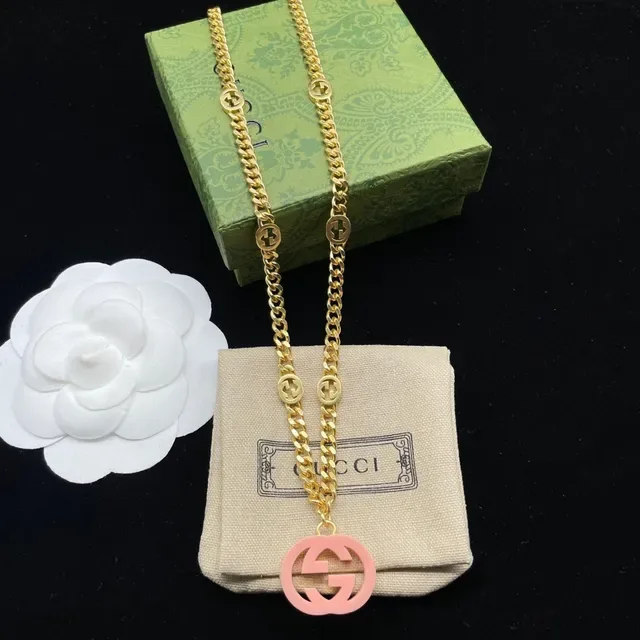 Collier Gucci GG Marmont Chaîne Curb Or Rose Émaillé Pendentif G Interlocking 4