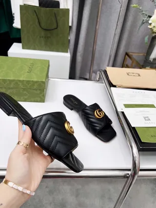 Gucci GG Marmont Quilted Black Leather Slippers 9