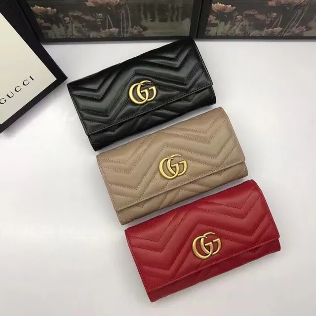 Gucci GG Marmont Quilted Chevron محفظة طويلة سوداء 2