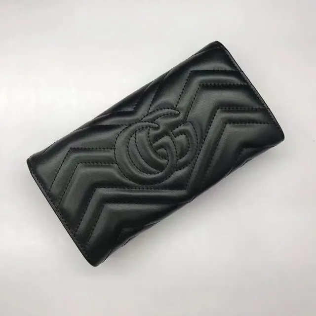 Gucci GG Marmont Quilted Chevron محفظة طويلة سوداء 4