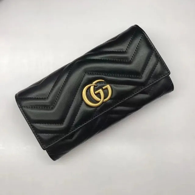Gucci GG Marmont Quilted Chevron محفظة طويلة سوداء 5