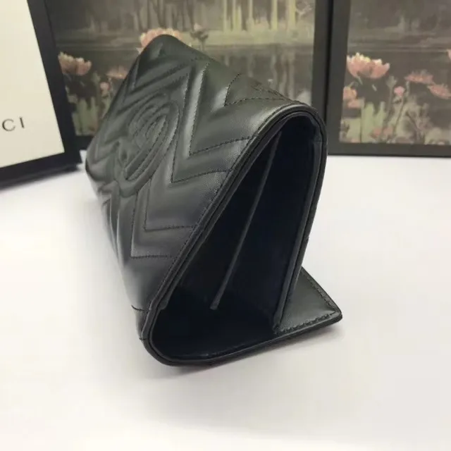Gucci GG Marmont Quilted Chevron محفظة طويلة سوداء 6