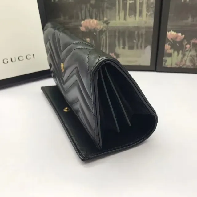 Gucci GG Marmont Quilted Chevron محفظة طويلة سوداء 7