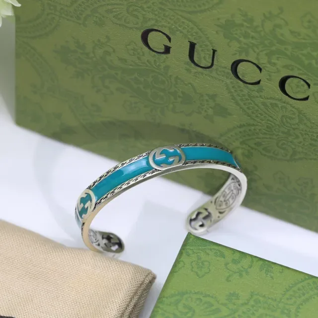 Gucci GG Marmont Teal Enamel Open Cuff Bracelet 6