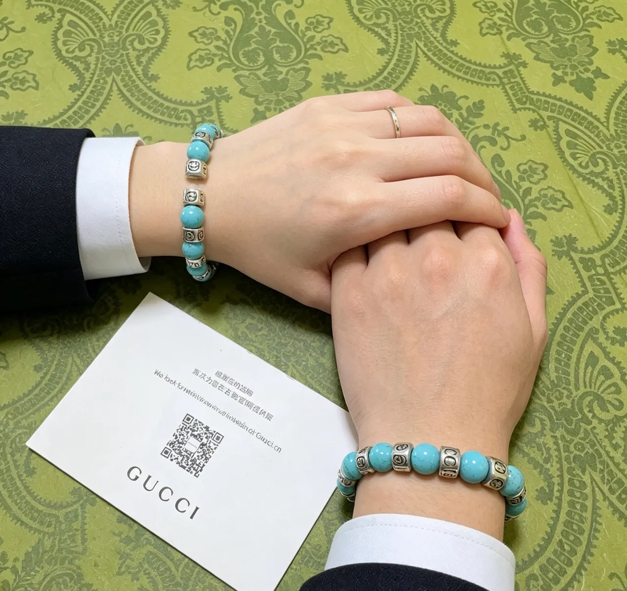 Gucci GG Marmont turquesa y tono plateado con cuentas pulsera elástica 5