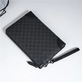 Gucci GG Monogram Beige Gray and Brown Leather Wristlet 5