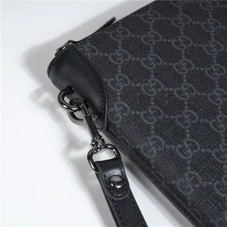Gucci GG Monogram Beige Gray and Brown Leather Wristlet 6