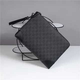 Gucci GG Monogram Beige Gray and Brown Leather Wristlet 7