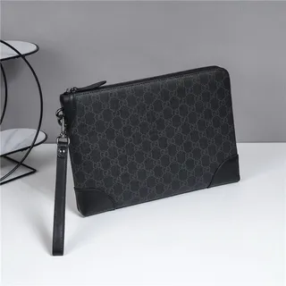 Gucci GG Monogram Beige Gray and Brown Leather Wristlet 8