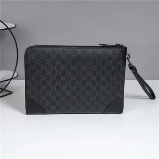 Gucci GG Monogram Beige Gray and Brown Leather Wristlet 9