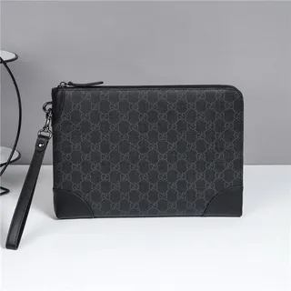 Gucci GG Monogram Beige Gray and Brown Leather Wristlet 10