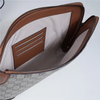 Gucci GG Monogram Beige Gray and Brown Leather Wristlet 11