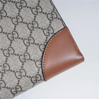 Gucci GG Monogram Beige Gray and Brown Leather Wristlet 12