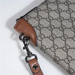 Gucci GG Monogram Beige Gray and Brown Leather Wristlet 13