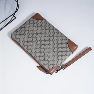 Gucci GG Monogram Beige Gray and Brown Leather Wristlet 14