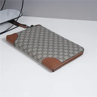 Gucci GG Monogram Beige Gray and Brown Leather Wristlet 15