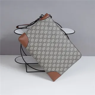 Gucci GG Monogram Beige Gray and Brown Leather Wristlet 16