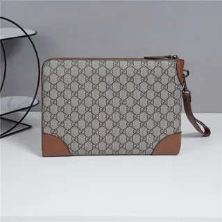Gucci GG Monogram Beige Gray and Brown Leather Wristlet 18