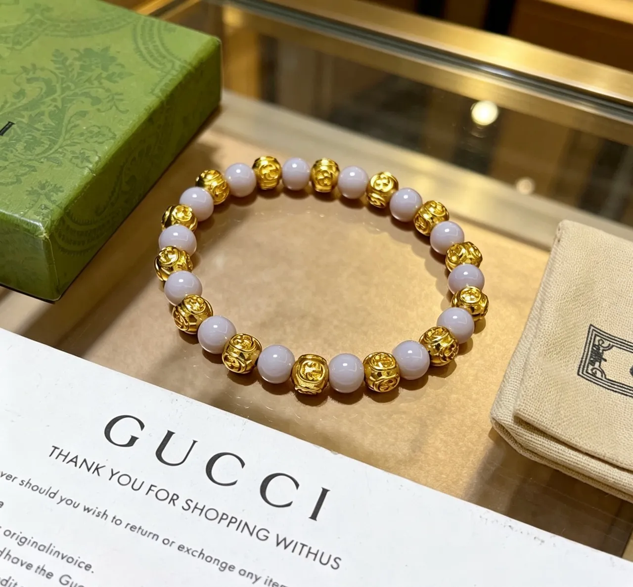 Gucci Oro Beige Pulsera de Cuentas de Metal 6