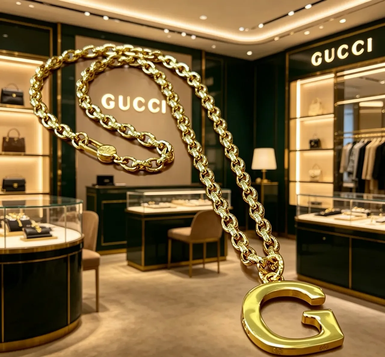 Collier Gucci Chaîne Chunky Curb-Link en Or avec Pendentif G Sculpté Oversized 2