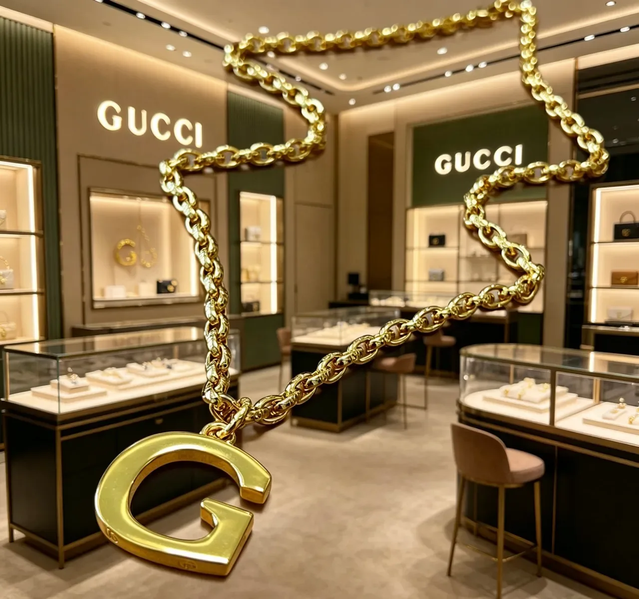 Collier Gucci Chaîne Chunky Curb-Link en Or avec Pendentif G Sculpté Oversized 4