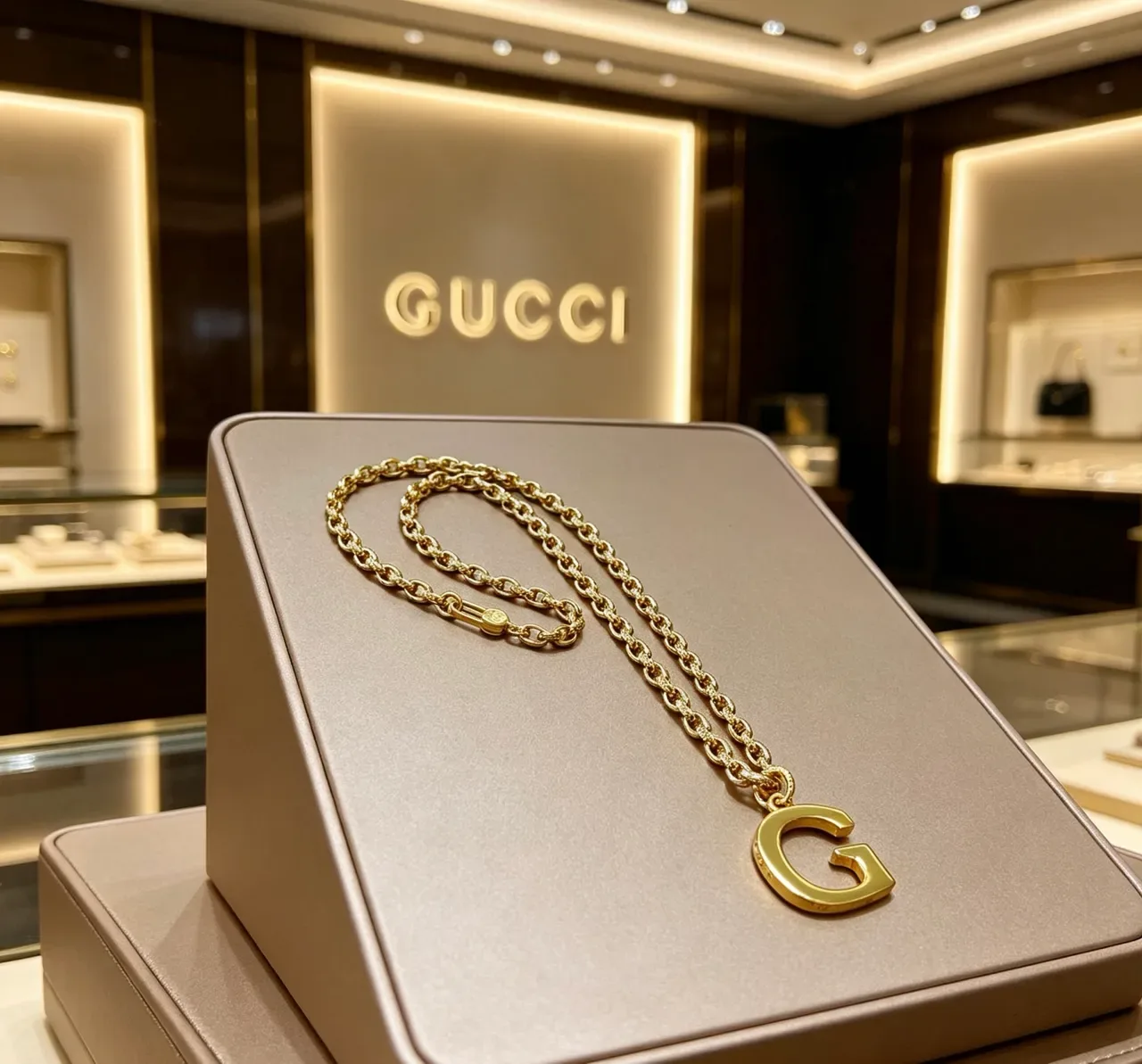Collier Gucci Chaîne Chunky Curb-Link en Or avec Pendentif G Sculpté Oversized 6