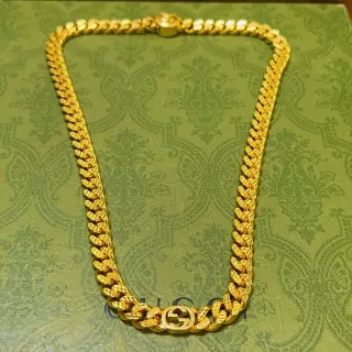 Gucci Gold Curb-Link Chain Faceted Polished Links Necklace
