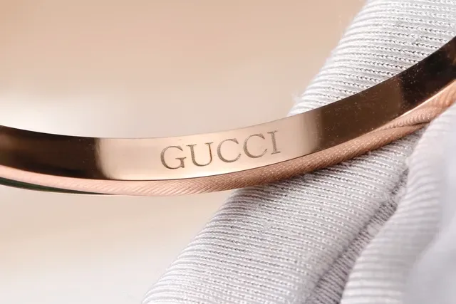 Gucci Gold Silver Interlocking GG Logo Pave Crystal Accents Bracelet 3