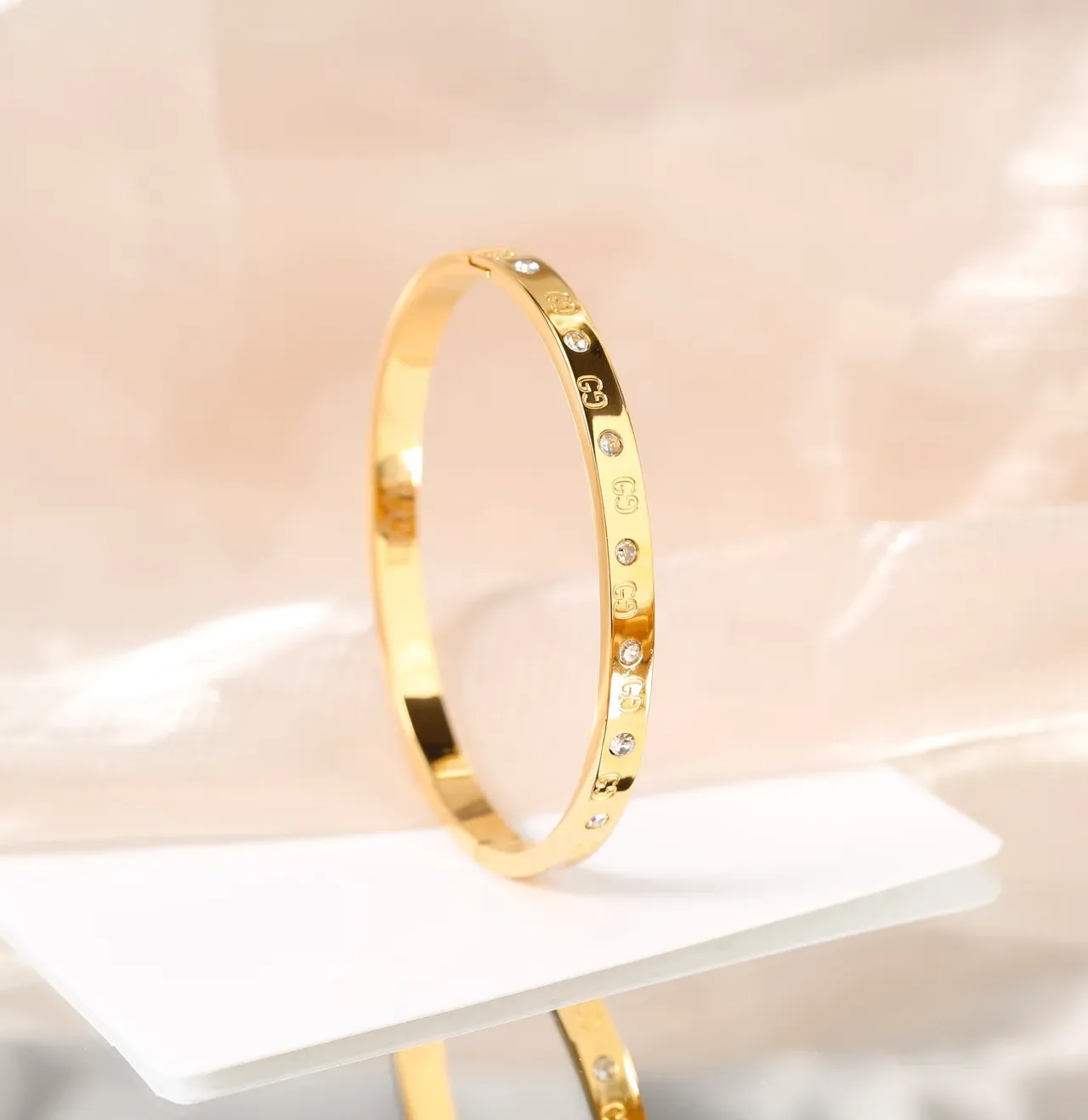 Gucci Gold Silver Interlocking GG Logo Pave Crystal Accents Bracelet 6