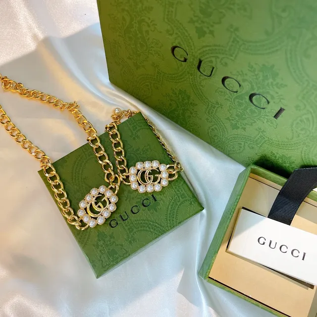 Gucci সোনালী সাদা Curb পার্ল-এমবেলিশড Double G Logos চেইন ব্যাগ 2