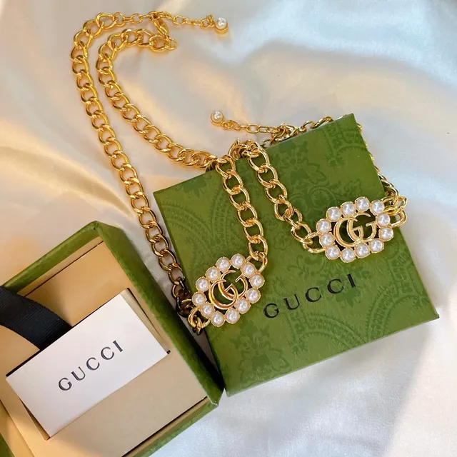 Gucci সোনালী সাদা Curb পার্ল-এমবেলিশড Double G Logos চেইন ব্যাগ 4