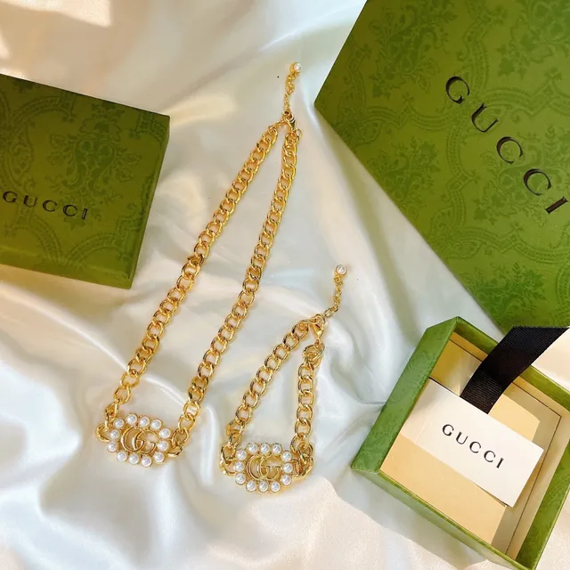 Gucci সোনালী সাদা Curb পার্ল-এমবেলিশড Double G Logos চেইন ব্যাগ 8