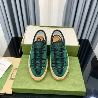 Gucci Verde Negro GG Monogram Malla Superior Beige Suela Estilo Crepe Zapatillas Lifestyle