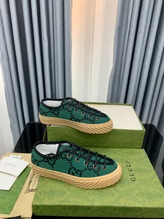 Gucci Verde Preto GG Monogram Malha Superior Bege Sola Estilo Crepe Tênis Lifestyle 2