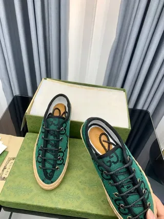 Gucci Verde Preto GG Monogram Malha Superior Bege Sola Estilo Crepe Tênis Lifestyle 3