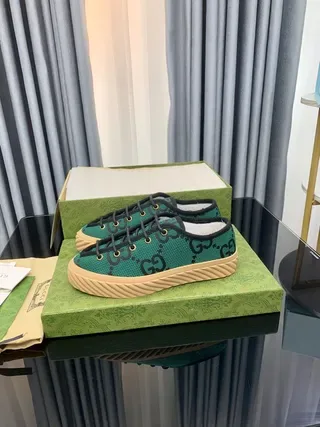 Gucci Verde Preto GG Monogram Malha Superior Bege Sola Estilo Crepe Tênis Lifestyle 4