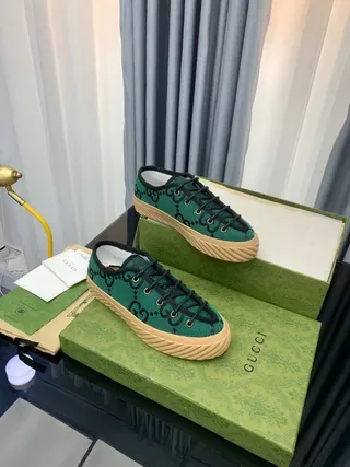 Gucci Verde Preto GG Monogram Malha Superior Bege Sola Estilo Crepe Tênis Lifestyle 5