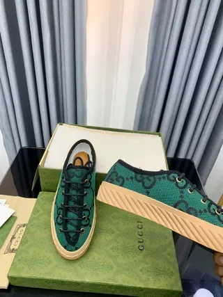 Gucci Verde Preto GG Monogram Malha Superior Bege Sola Estilo Crepe Tênis Lifestyle 6