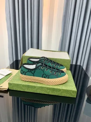 Gucci Verde Preto GG Monogram Malha Superior Bege Sola Estilo Crepe Tênis Lifestyle 9