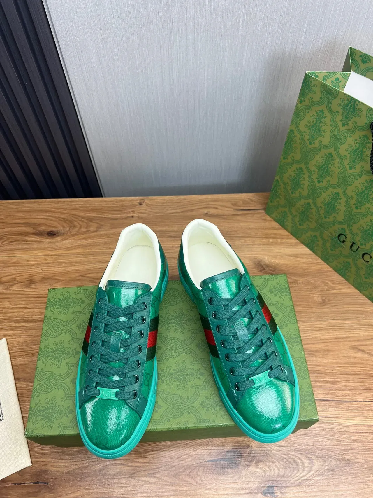Gucci Verde Azul Superior Brillante GG Monogram Print Zapatillas Lifestyle 2